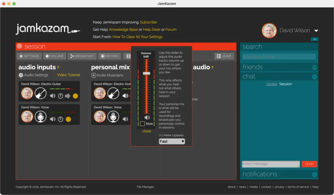 Interface de JamKazam