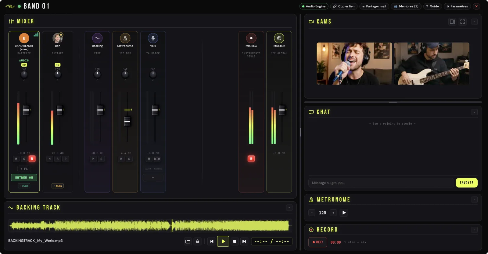 Le studio Jamodio ouvert dans le navigateur