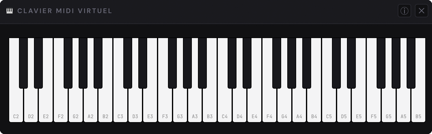 Clavier MIDI virtuel intégré 4 octaves C2-C6