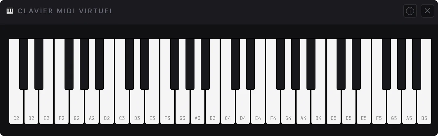 Clavier MIDI virtuel intégré 4 octaves C2-C6