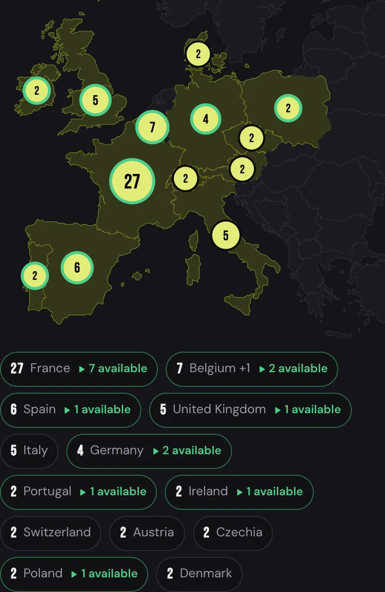 The Community map: Europe with numbered pins on the cities where musicians play