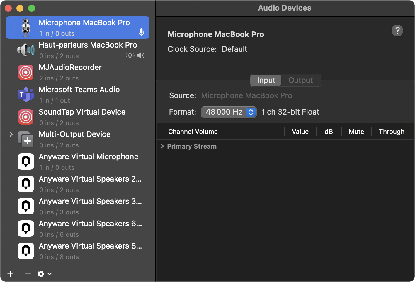 Configuration audio et MIDI sur Mac : champ Format réglé sur 48 000 Hz