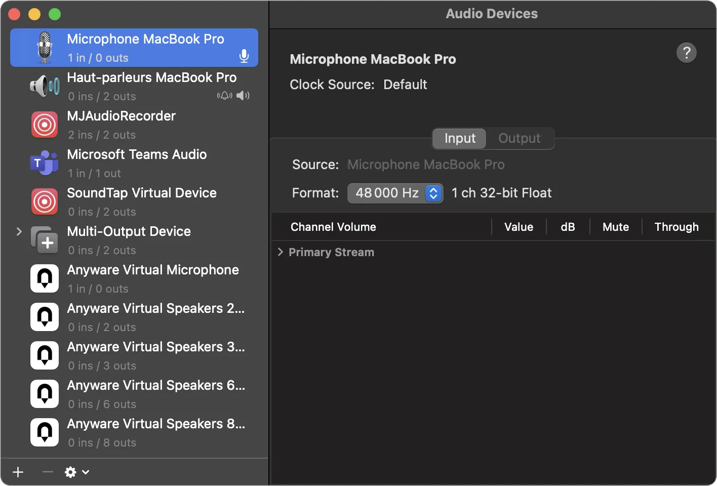 Configuration audio et MIDI sur Mac : champ Format réglé sur 48 000 Hz