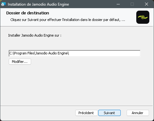 Choix du dossier de destination de l'installation