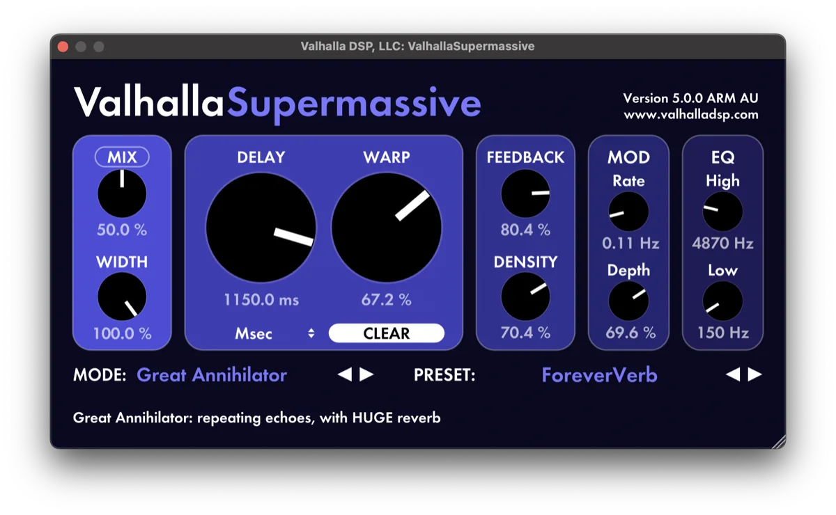 ValhallaSupermassive (interface du plugin)