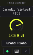 Ta tranche avec un plugin instrument : le pavé INSTRUMENT affiche la source MIDI, « Grand Piano » est chargé et le bouton clavier est allumé